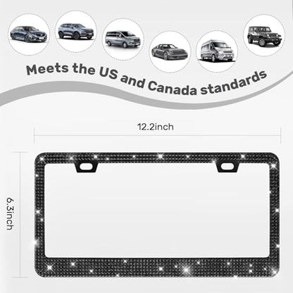 2 Pack License Plate Frames for Women, Sparkly Rhinestone Diamond Car Accessories with Glitter Crystal Caps (Black (2PCS)) - color: Black (2PCS)