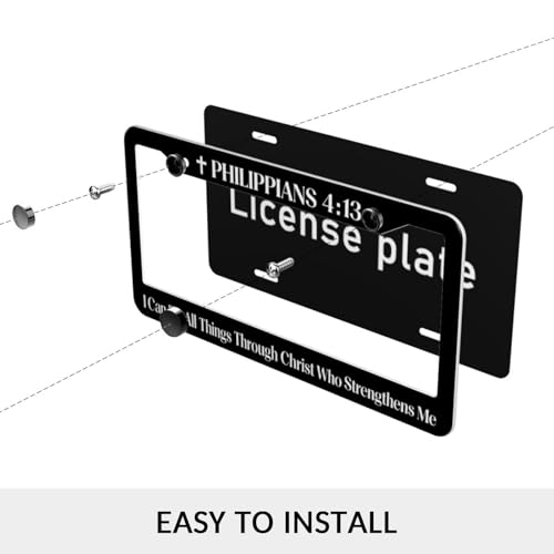 Philippians 4:13 License Plate Frame, I Can Do All Things Through Christ Who Strengthens Me License Plate Covers, 2 PC Aluminum License Plates Holder for Men Women with Screws 12.3 X 6.3 in - color: Philippians 413