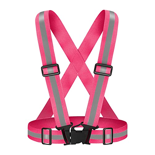 High Visibility Reflective Vest Safety Vest Running Reflective Gear Adjustable Reflective Vest for Walking,Jogging,Hiking,Night Cycling - color: Pink