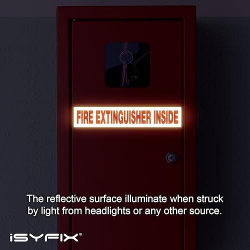 iSYFIX Fire Extinguisher Inside Sticker Sign – 5 Pack 9x1.7 Inch – Self-Adhesive Reflective Vinyl Decals, Laminated UV, Weather, Scratch, Fade Resistance, for Cars, Trucks, Trailers & Vehicles - color: White Reflective, size: 9x1.7 (5 Pack)