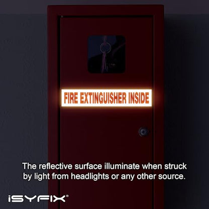 iSYFIX Fire Extinguisher Inside Sticker Sign – 5 Pack 9x1.7 Inch – Self-Adhesive Reflective Vinyl Decals, Laminated UV, Weather, Scratch, Fade Resistance, for Cars, Trucks, Trailers & Vehicles - color: White Reflective, size: 9x1.7 (5 Pack)