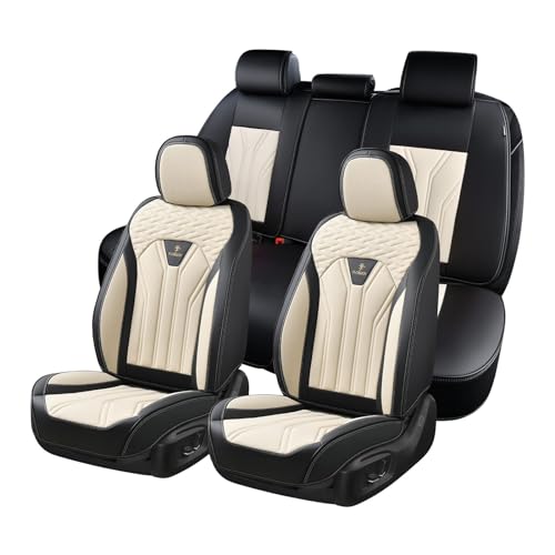 FLORICH Leather Seat Covers, Seat Covers Full Set, Car Seat Protectors 5 Seats, Automotive Seat Covers Fit for Most Cars Trucks SUV- Black&Beige - color: Black&Beige, size: FullSet