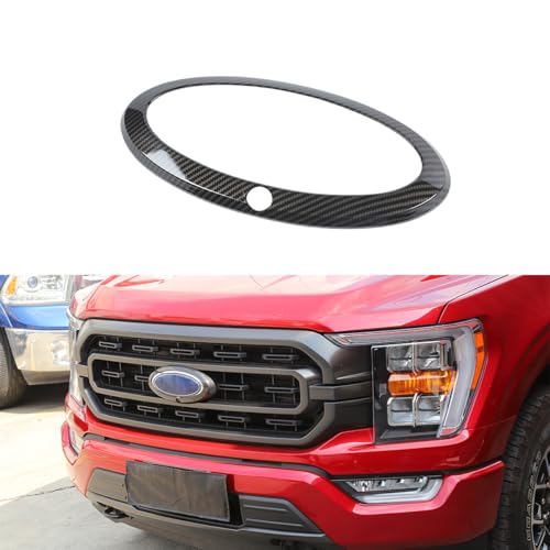 Car Front Grille Nameplate Emblem Trim for Ford F150 F-150 2021-2025 Grill Logo Ring Decoration Cover Exterior Accessories, Carbon Fiber Look with Camera Hole - color: Carbon Fiber Look, size: WITH Camera Hole