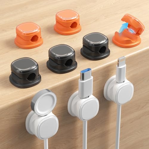 9 Pack Cord Organizer, Spring Cable Management, Adhesive Cute Cable Holder Clips, Phone Charger Wire Keeper for Desk Nightstand Car Office (9-Pack White_Orange_Black) - color: 9-Pack White_Orange_Black