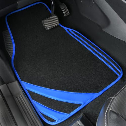 CAR PASS Faux Leather Car Mats Blue Edge Waterproof Car Floor Mats Car Carpet Mats 4 Pieces with Double Stitch Line Anti-Slip Backing Design, Universal Fit for Most Vehicles,SUVs,Sedan,Vans - color: Black Blue