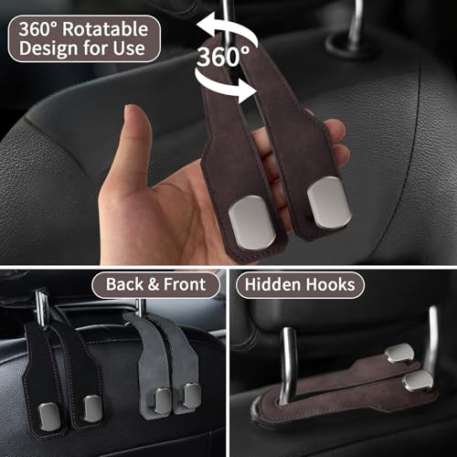 Car Seat Headrest Hooks for Purses and Bags, 2 Pack Bag Purse Holder for Car With Double Metal Hooks, Car Purse Hanger, Headrest Back Seat Handbags Hook Cute Hanging Accessories, Brown - color: Brown 2pcs