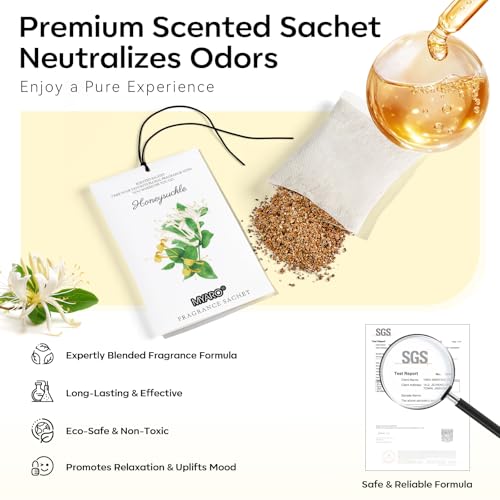MYARO 12 Packs Honeysuckle Scented Sachets for Drawer and Closet, Long Lasting Air Freshener Fresh Scents Potpourri Bags Home Fragrance for Room Car Small Space - color: Honeysuckle