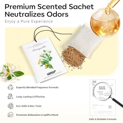 MYARO 12 Packs Honeysuckle Scented Sachets for Drawer and Closet, Long Lasting Air Freshener Fresh Scents Potpourri Bags Home Fragrance for Room Car Small Space - color: Honeysuckle