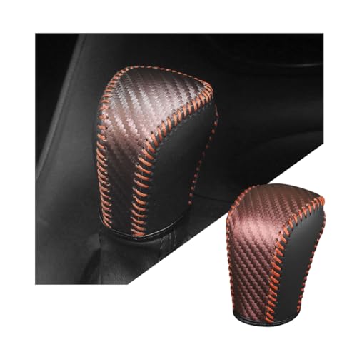 Bittwee Carbon Fiber Car Gear Shift Knob Cover, Leather Vehicle Stick Shifting Protector with Needle & Thread, Stylish Auto Shifter Knob Guard, Compatible with Inspire Crider Integra (Brown) - color: Brown