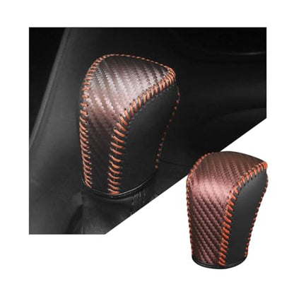 Bittwee Carbon Fiber Car Gear Shift Knob Cover, Leather Vehicle Stick Shifting Protector with Needle & Thread, Stylish Auto Shifter Knob Guard, Compatible with Inspire Crider Integra (Brown) - color: Brown