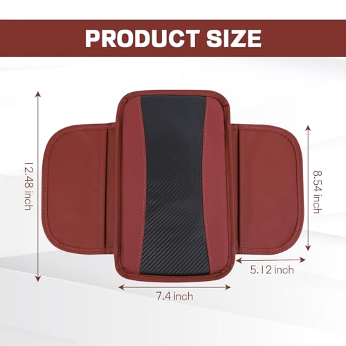 Car Center Console Cover, 12.48"×7.4" Carbon Fiber Leather Auto Armrest Cover, Vehicle Armrest Cushion Pad with Storage Pocket, Universal Arm Rest Protector Car Accessories (Red) - color: Red