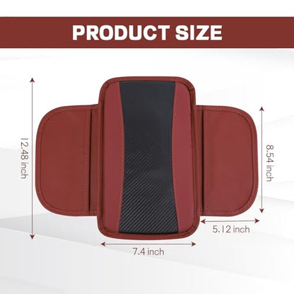 Car Center Console Cover, 12.48"×7.4" Carbon Fiber Leather Auto Armrest Cover, Vehicle Armrest Cushion Pad with Storage Pocket, Universal Arm Rest Protector Car Accessories (Red) - color: Red