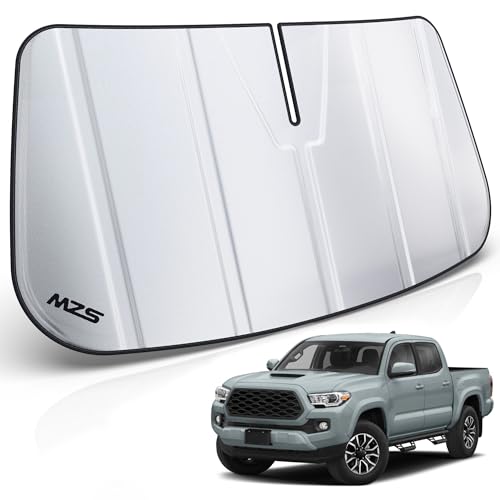 MZS Windshield Sun Shade Compatible with Tacoma 2016-2023, Foldable Truck Sun Shade Shield with Storage Pouch, Front Window Visor Sunshade for Interior Protector - size: Tacoma 2016-2023