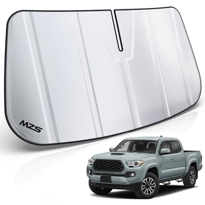 MZS Windshield Sun Shade Compatible with Tacoma 2016-2023, Foldable Truck Sun Shade Shield with Storage Pouch, Front Window Visor Sunshade for Interior Protector - size: Tacoma 2016-2023