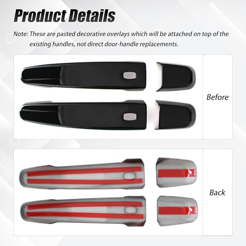 AUCERAMIC Glossy Black Exterior Door Handle Cover Trim W/ 4 Smart Keyhole Fit 2014-2022 Chevy Chevrolet Impala Malibu Volt Equinox Traverse Camaro GMC Acadia Terrain Caps Overlay