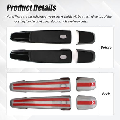 AUCERAMIC Glossy Black Exterior Door Handle Cover Trim W/ 4 Smart Keyhole Fit 2014-2022 Chevy Chevrolet Impala Malibu Volt Equinox Traverse Camaro GMC Acadia Terrain Caps Overlay