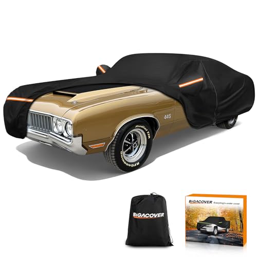 Car Cover for Oldsmobile Cutlass 1966-1980/1988, Waterproof 420D Oxford Cloth and Cotton Cover Outdoor Full Car Covers with Zipper Windproof Heavy Duty All Weather Protection - size: for Oldsmobile Cutlass 1966-1980/1988