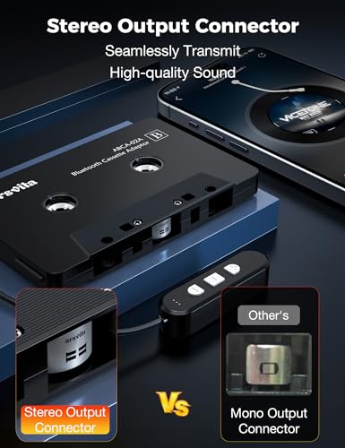 arsvita 5.1 Bluetooth Cassette Adapter, Car Audio Bluetooth Cassette Receiver, Cassette Bluetooth Adapter for Car Support Micro SD Card, Hands-Free Call, Black, Type BCA02
