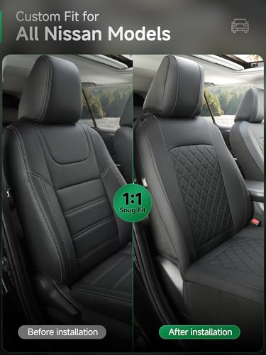 GIANT PANDA Front Seat Covers for Nissan Rogue Altima Sentra Versa Kicks Frontier Murano Pathfinder Maxima,Faux Leather Bucket Seat Cover Fit Nissan Seat Protectors (Black Diamond) 2-Pack - color: Black-Diamond