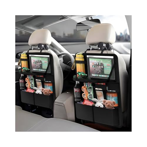 2 PCS Car Backseat Organizer with Tray, Waterproof Back Seat Protector with Touch Screen Tablet Holder, 11 Storage Pockets Anti-Scratch Kick Mat Universal for Family Road Trips - color: 2pcs