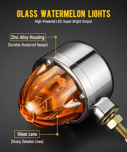 Partsam 1x Glass Watermelon Light Single-Face Amber LED Turn Signal Marker Light, Zinc Alloy Housing Amber Lens Post Mount for Peterbilt Freightliner Semi Truck Trailer, 10-30V - color: AmberLensAmberLights
