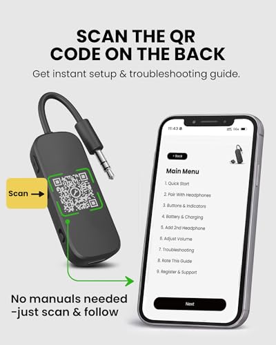 Avantree Relay - Premium Airplane Bluetooth Adapter with Advanced Qualcomm Chipset, 2 Headphones Support, 25hrs Play Time, aptX Adaptive & HD Audio Transmitter for Airpods, Bose & Travel Flight - color: 1-Black