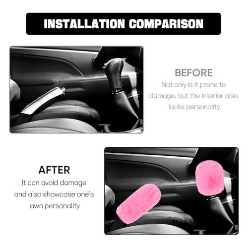 Hovom 2PCS Fluffy Car Gear Shift Knob Cover & Handbrake Cover, Soft Plush Hand Brake Handle & Gear Shift Cover for Women Girls, Universal Comfortable Warm Furry Car Accessories (Pink) - color: Pink