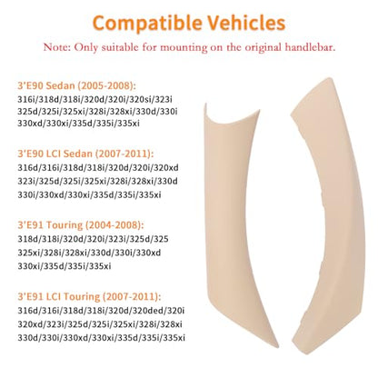6PCS/Set Interior Inner Inside Door Pull Sticky Handle Cover for BMW 3 Series E90/E91/E92/E93 320 325 328 335 330 M3 (2004-2011) Left and Right Passenger Side (Beige) - color: Beige