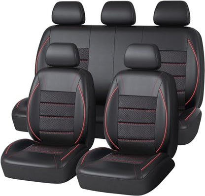 CAR PASS Universal FIT Piping Leather Car Seat Cover, for suvs,Van,Trucks,Airbag Compatible,Inside Zipper Design and Reserved Opening Holes (Full Set, Black and Red) - color: Red Black