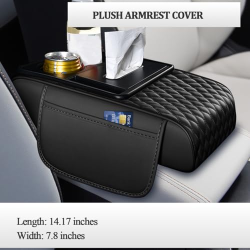 HZEL 5-in-1 Car Center Console Cover, Multifunctional Vehicle Armrest Box Mat with 2 Storage Bags Tissue Box Cup Holder Phone Slot, Automotive Interior Arm Rest Cover, Universal Fit (Gray) - color: Grey