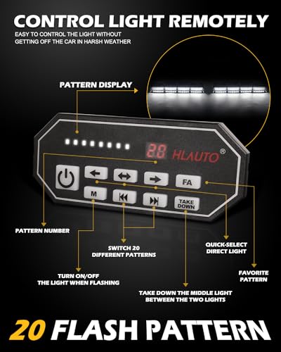 HLauto 604N Emergency Dash Strobe Lights: 2x16.8 inch White Security Light w/Take Down, 48 LED Safety Flashing Warning Hazard Interior Windshield Visor Light Bar for Trucks Vehicles - color: #13 White