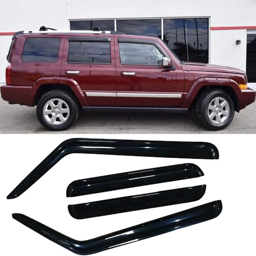94117 Side Window Visor Wind Vent Deflector fit for 2006-2010 Jeep Commander,4pcs Outside Dark Smoke Tint Tap-On Sun Rain Guards - size: 2006-2010 Commander Outside Mount