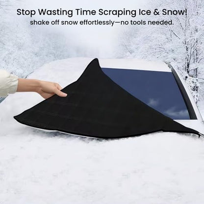 Heavy Duty Thickened Car Snow Cover Enlarge with Hood Protection, Windshield Sunshade w/ Waterproof PEVA+Cotton Filling+Taffeta Inner Against Heat & Uv, Snow＆ Ice, Dirt for Sedans, Suvs, Hatchbacks