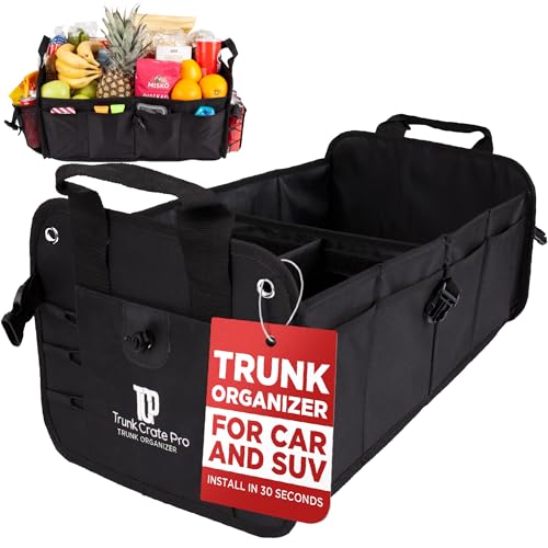 TRUNKCRATEPRO Car Organizers and Storage Premium Adjustable Multi Compartments Car Storage Organizer | Portable and Foldable SUV Trunk Organizer for Car (Standard Size, 20.86"L x 13.4"W x 10"H )-Black - color: Black, size: Standard