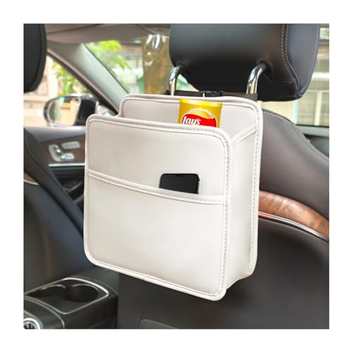Zpana Car Seat Back Organizer, Leather Multipurpose Hanging Vehicle Backseat Headrest Storage Bag, Automotive Pouch Pocket Organizer for Kids & Adults, Universal for Truck SUV Sedan (White) - color: White