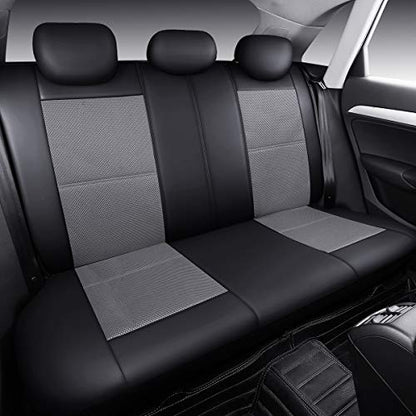 P&J AUTO Leather and Mesh Car Seat Cover Full Set in 9pcs Universal Fit for Cars Trucks Vans & SUVs Airbag Compatible (Grey) - color: Gray