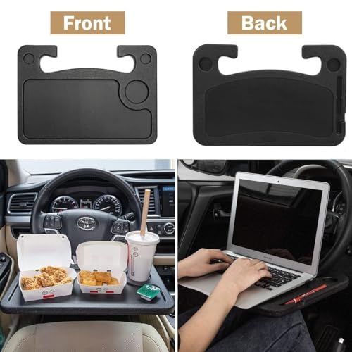 Oshotto Car Steering Wheel Desk | Food Table for Car | Laptop/Notepad| Seat Gap Storage Box for All Cars Black