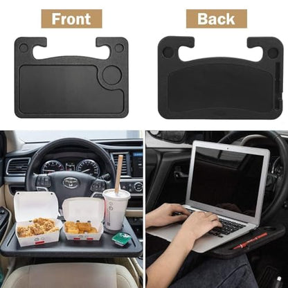 Oshotto Car Steering Wheel Desk | Food Table for Car | Laptop/Notepad| Seat Gap Storage Box for All Cars Black