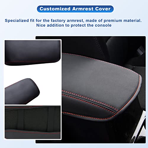 CDEFG 2024 2025 CX-5 Center Console Cover Armrest Pad Compatible with 2018-2023 2024 2025 Mazda CX5 CX-5 Console Lid Protective Cover Black Leather Scratch Resistance (Red Line) - color: Red Stitches for 2018-2025 CX-5
