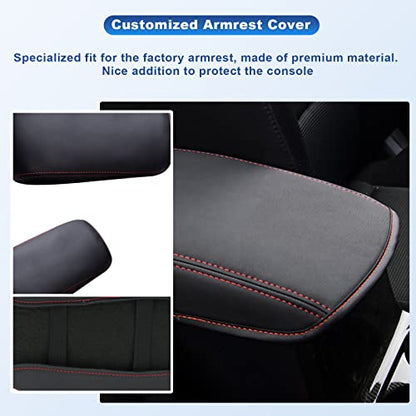 CDEFG 2024 2025 CX-5 Center Console Cover Armrest Pad Compatible with 2018-2023 2024 2025 Mazda CX5 CX-5 Console Lid Protective Cover Black Leather Scratch Resistance (Red Line) - color: Red Stitches for 2018-2025 CX-5