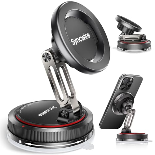 SYNCWIRE for MagSafe Car Mount [2-Axis Design] Nano Adhesive Gel + Suction Cup Magnetic Phone Holder for Dashboard & Windshield, 360° Adjustable for iPhone 17 16 15 14 13 12 11, Samsung, Matte Black - style: 2-Axis | Black