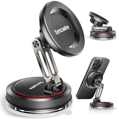SYNCWIRE for MagSafe Car Mount [2-Axis Design] Nano Adhesive Gel + Suction Cup Magnetic Phone Holder for Dashboard & Windshield, 360° Adjustable for iPhone 17 16 15 14 13 12 11, Samsung, Matte Black - style: 2-Axis | Black