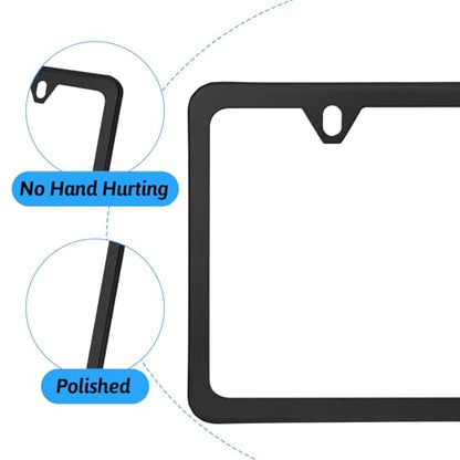 License Plate Frames Stainless Steel License Plate Two Hole Slim Version Licenses Plates Frame Flat Licenses Plates Holder with Metal Screw Caps Car Accessories (Black)
