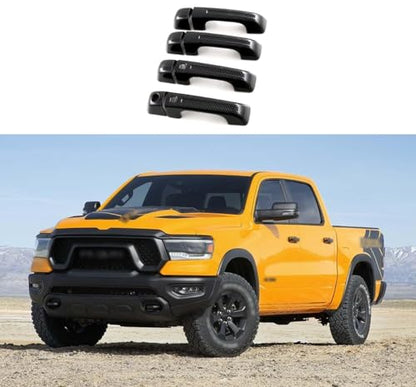 Car Accessories Fit for Dodge Ram 1500 2024 2023 2022 2021 2020 2019 Door Handle Cover Trims （Carbon Fiber with Smart Hole A ABS 8PCS - color: Carbon Fiber With Smart Hole A