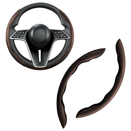 Carbon Fiber Steering Wheel Cover, 2-Piece Set Anti-Skid Comfortable Grip Segmented Butterfly Design, Easy Snap-On Installation Universal Fit 99% Cars, Brown - color: Brown, size: 2