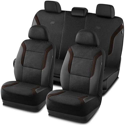 Skechers Memory Foam Car Seat Covers, Air Cool Mesh Thick Seat Covers, Car Seat Full Sets Airbag Compatible, Automotive Comfort for Most Cars,Vans,Trucks, SUVs,Brown - color: Black/Brown, size: Full Set