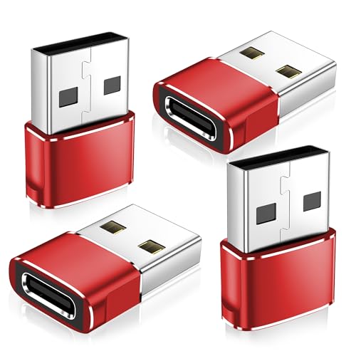 𝟒𝐏𝐚𝐜𝐤 𝐔𝐩𝐠𝐫𝐚𝐝𝐞𝐝 USB to USB C Adapter,Type-C Female to A Male Car Charger OTG Converter for Apple Watch Ultra 8 9 10,iPhone 16 15 14 13 Pro Max,Samsung S24,Nintendo Switch,AirPods,iPad,Car - color: Red