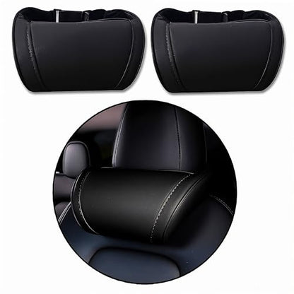 Car Headrest Neck Pillow Support Ergonomic, with Valve Stem Covers Accessory for Driving Seat Fatigue Relief Compatible with Model S X 3 Y & Cybertruck - 2 Pieces - color: A. Black Ver. 1