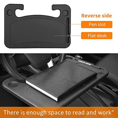 Car Steering Wheel Desk | Food Table for Car | Steering Wheel Tray for Constant Travelers, Fits Most Vehicles Steering Wheels (Black)