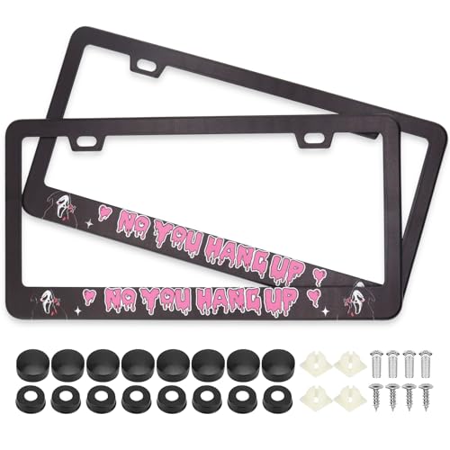 Scream Ghost Funny Hilarious Skull Face No You Hang Up License Plate Frames, 2 Pack Car Plate Frame, Stainless Steel License Plate Holders Covers with Free Screws Fasteners Caps (No You Hang Up) - color: No You Hang Up